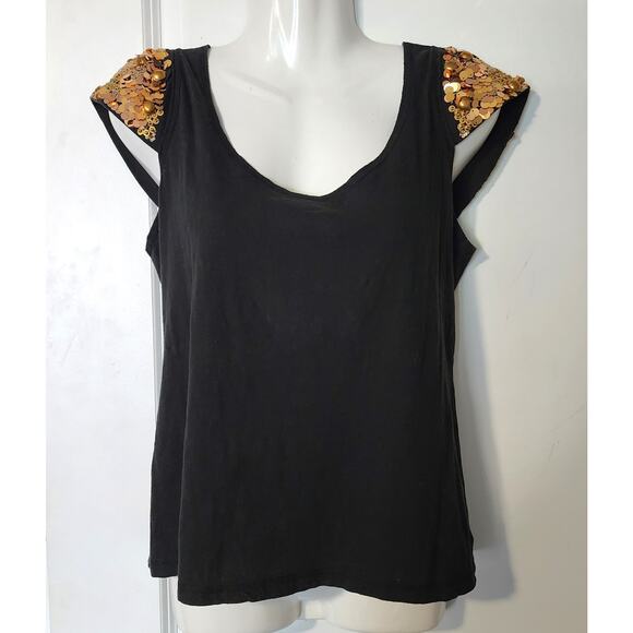 Tory Burch Gold Tone Sequin Cap Sleeve Cotton Top M - Picture 1 of 10